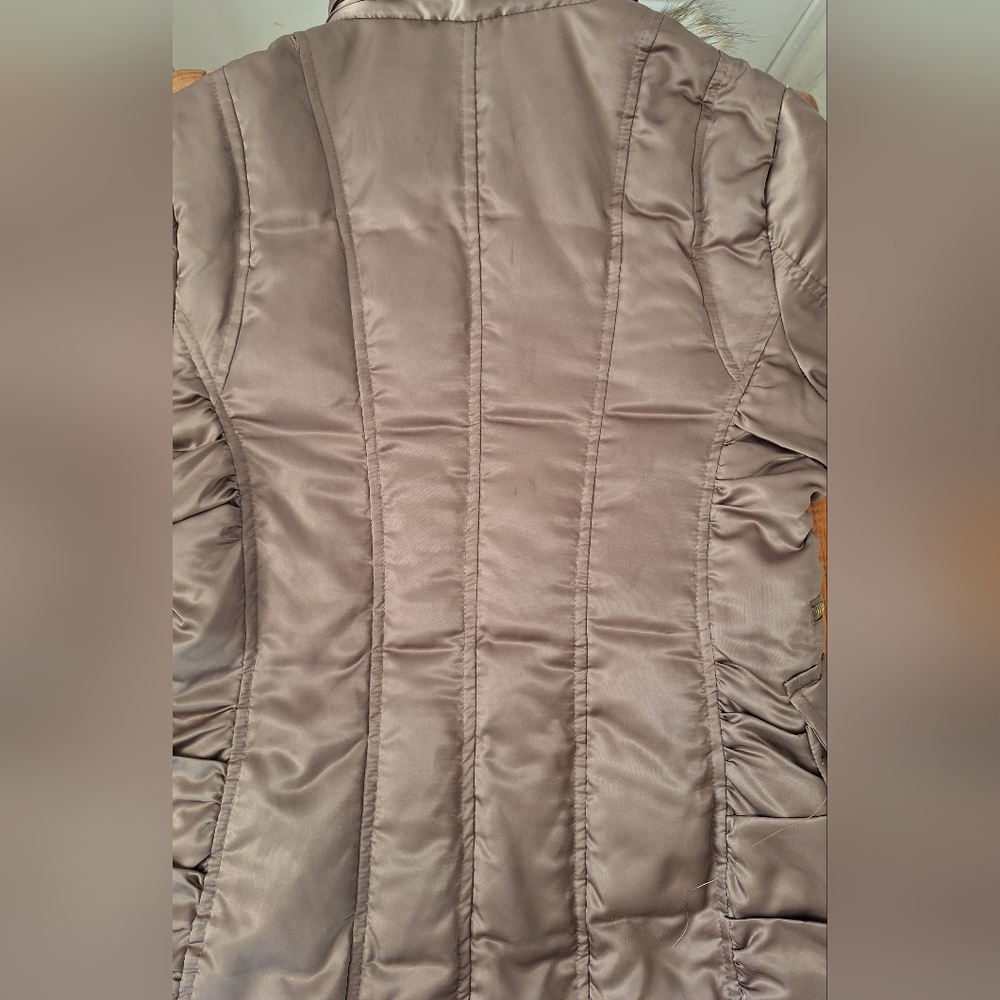 Guess Y2K Fur Hooded Long Jacket Down Puffer Utility Parka Womens XS Bronze - Picture 11 of 16
